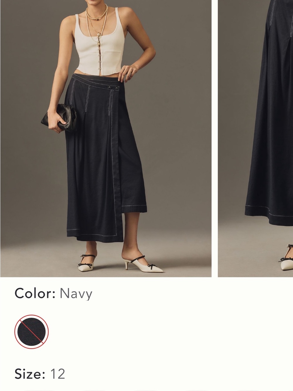 Anthropologie Navy Asymmetrical Wrap Midi Skirt